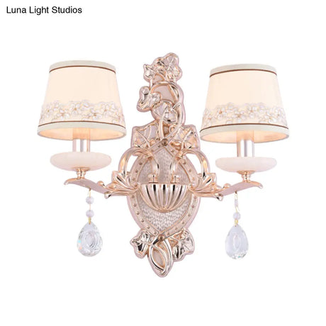 Traditional Gold Wall Mount Lamp With Fabric Shade - Ideal For Bedroom Or Candlelight Ambiance 2