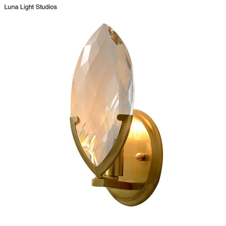 Traditional Gold Wall Sconce With Crystal Block Design - Oval Living Room Light