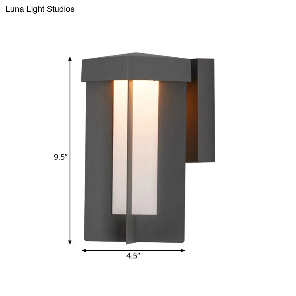 Traditional Gray Aluminum Surface Wall Sconce With Cream Glass Shade - Rectangle Light
