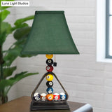 Traditional Green Fabric Table Lamp Kit With Snooker Pull Chain - Stylish Night Stand Lighting