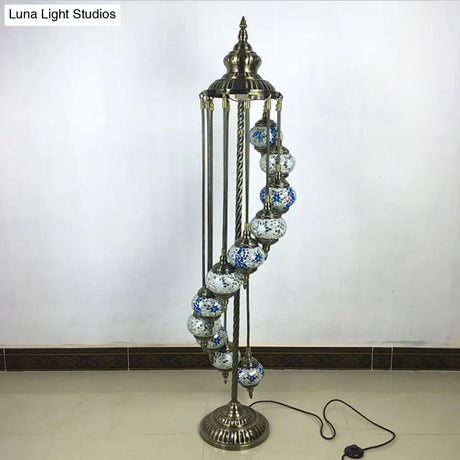 Traditional Hand-Crafted Glass Helical Stand Up Lamp - White/Yellow Reading Floor With 11 Lights