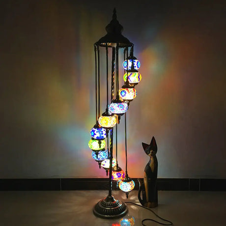 Traditional Hand-Crafted Glass Helical Stand Up Lamp - White/Yellow Reading Floor With 11 Lights