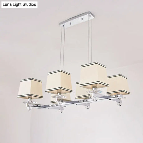 Traditional Island Pendant Light Kit - Square White Fabric 6/8 Lights Ideal For Dining Rooms