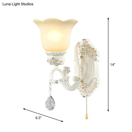 Traditional Ivory Glass Wall Sconce Light Fixture - White Scalloped Design Ideal For Dining Rooms