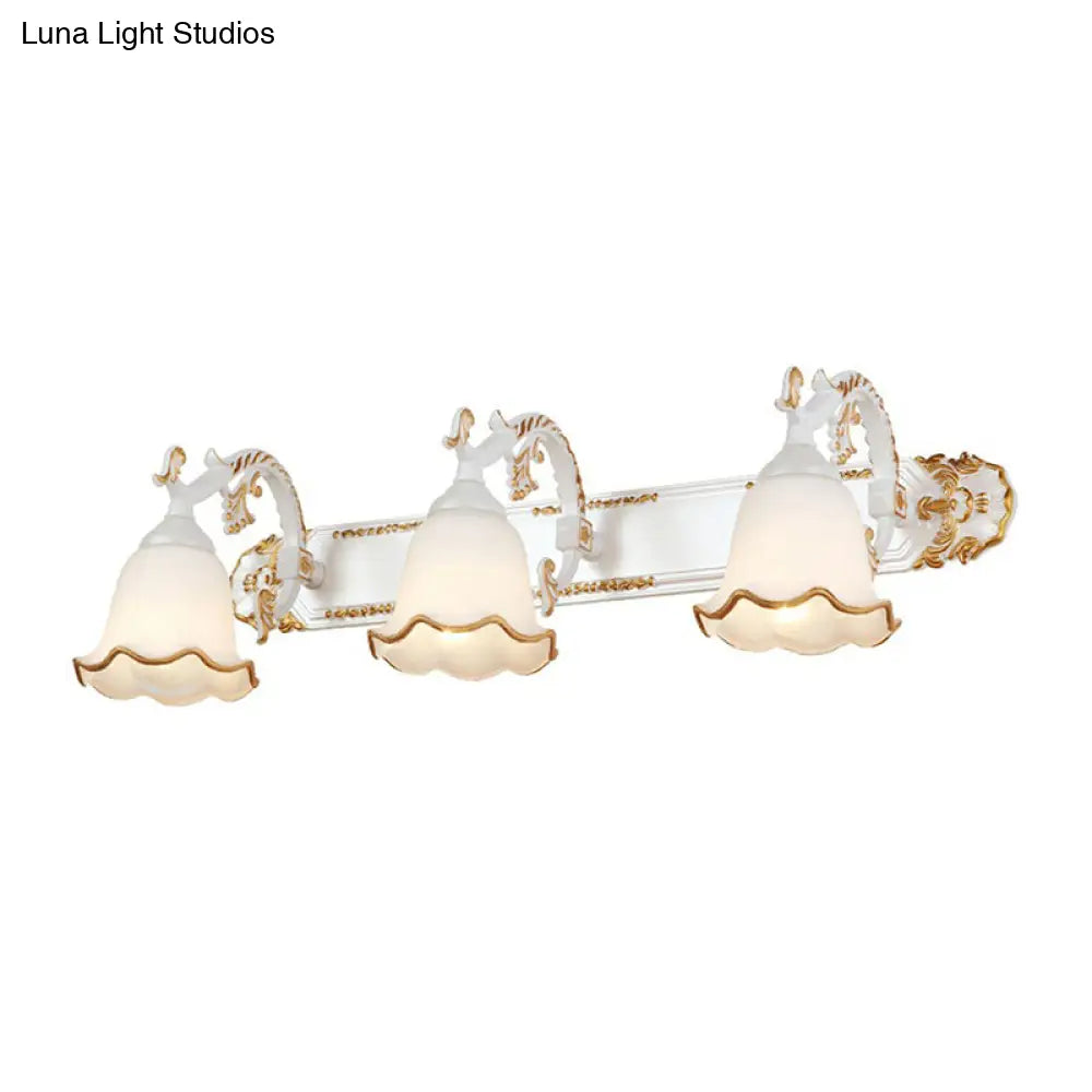Traditional Ivory Glass Wall Sconce With Ruffled Trim - Bell Bathroom Light Fixture