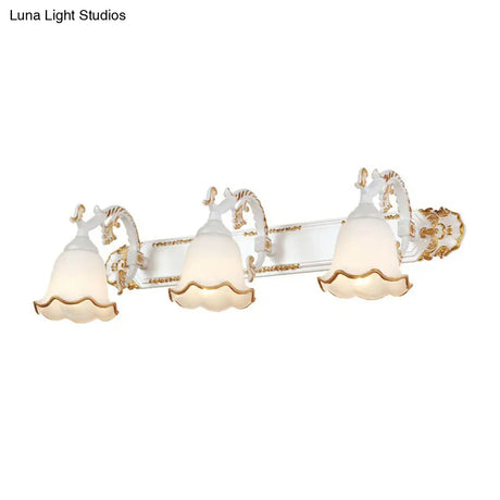 Traditional Ivory Glass Wall Sconce With Ruffled Trim - Bell Bathroom Light Fixture