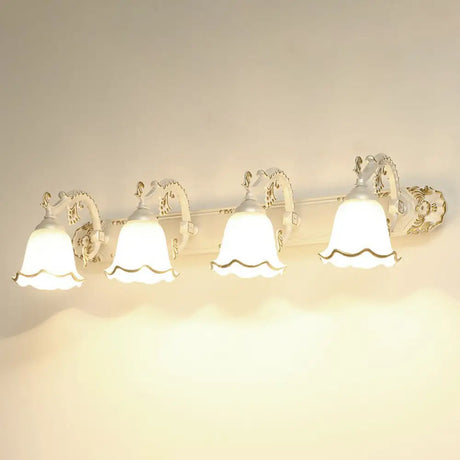 Traditional Ivory Glass Wall Sconce With Ruffled Trim - Bell Bathroom Light Fixture 4 / White