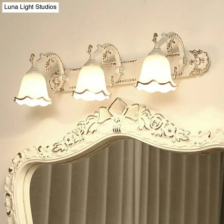 Traditional Ivory Glass Wall Sconce With Ruffled Trim - Bell Bathroom Light Fixture