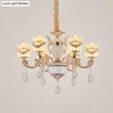 Traditional Jade Gold Chandelier With 6-Light Candle Lighting And Crystal Drop
