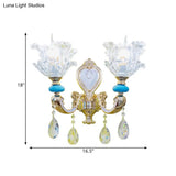 Traditional Layered Flower Wall Light Kit - Gold-Blue Clear Crystal 1/2-Head Lighting