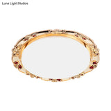 Traditional Led Resin Flush Mount Lamp - Flower Bedroom Lighting (Black/Red/Green)