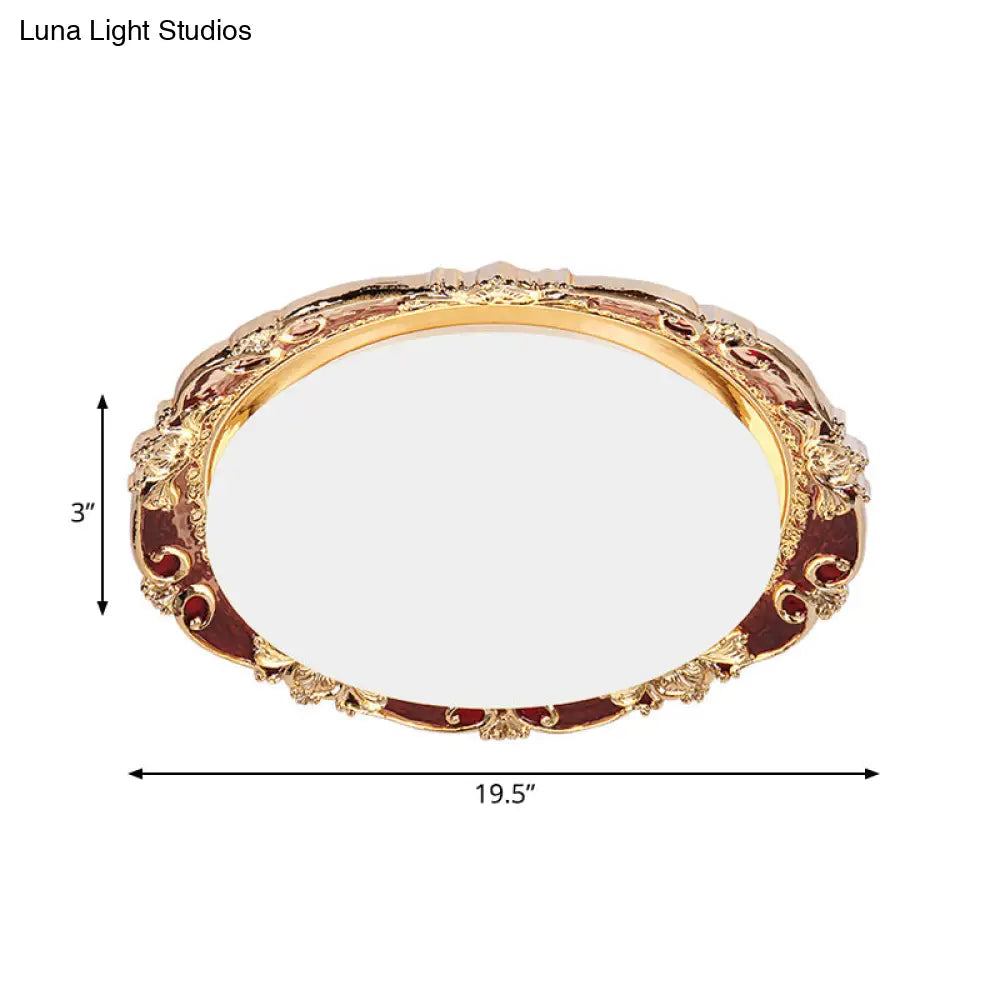 Traditional Led Resin Flush Mount Lamp - Flower Bedroom Lighting (Black/Red/Green)