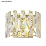 Traditional Led Wall Sconce With Clear Crystal Half Cylinder And 2 Heads 7.5/10 Width