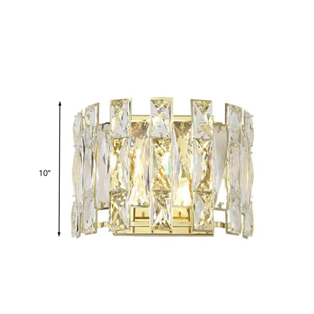 Traditional Led Wall Sconce With Clear Crystal Half Cylinder And 2 Heads 7.5/10 Width