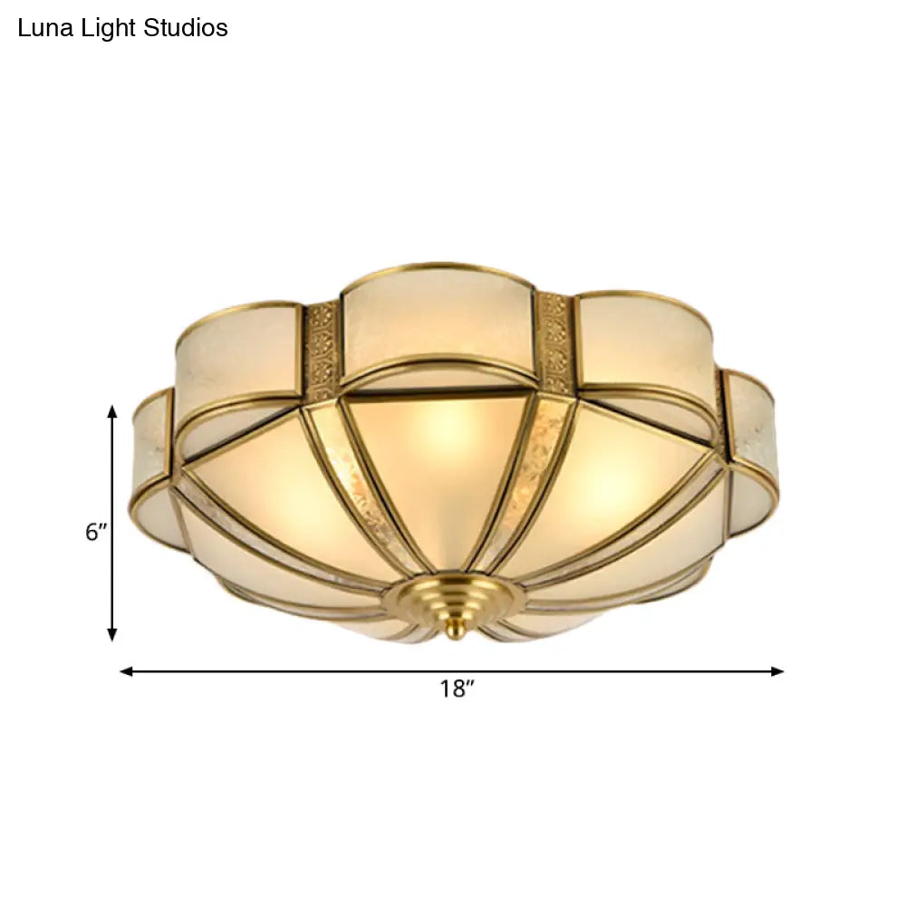 Traditional Metal Brass Flush Mount Chandelier With 3/4/6 Scalloped Heads For Living Room Ceiling -