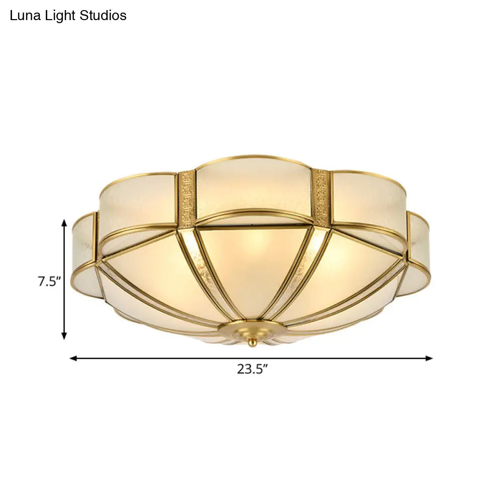 Traditional Metal Brass Flush Mount Chandelier With 3/4/6 Scalloped Heads For Living Room Ceiling -