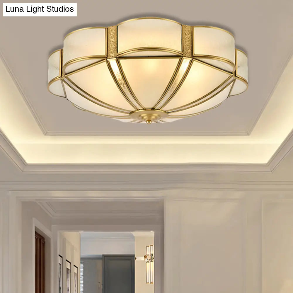 Traditional Metal Brass Flush Mount Chandelier With 3/4/6 Scalloped Heads For Living Room Ceiling -