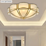 Traditional Metal Brass Flush Mount Chandelier With 3/4/6 Scalloped Heads For Living Room Ceiling -