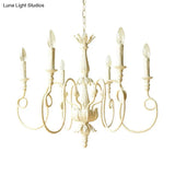 Traditional Metal Curve Arm Chandelier - White Hanging Light With 6/8 Lights For Living Room