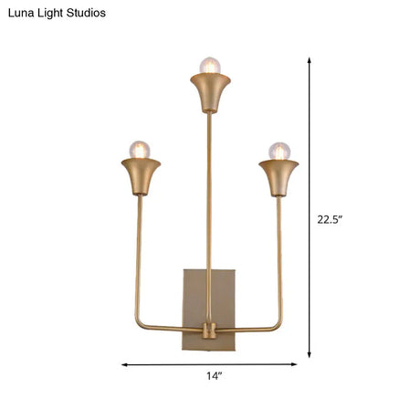 Traditional Metal Starburst Wall Lamp With 3 Bulbs - Brass Sconce Light Fixture For Bedroom