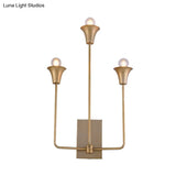 Traditional Metal Starburst Wall Lamp With 3 Bulbs - Brass Sconce Light Fixture For Bedroom
