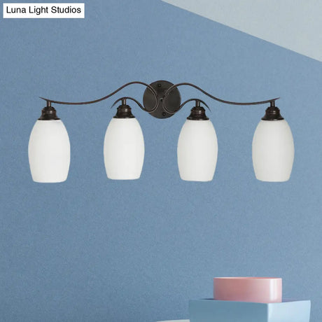 Traditional Milk Glass Vanity Sconce In Black - 3/4 Lights For Bathroom