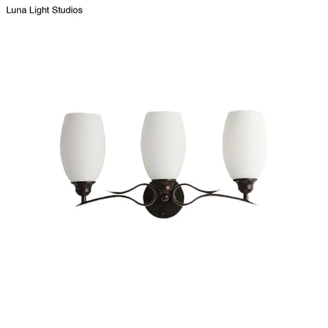 Traditional Milk Glass Vanity Sconce In Black - 3/4 Lights For Bathroom
