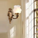Traditional Milky Glass Wall Mount Lamp With Petal Shade - Brass Finish 1 /