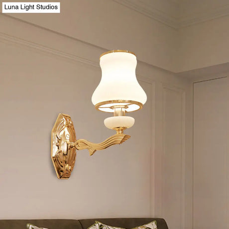 Traditional Opal Frosted Glass 1/2 Bulbs Brass Wall Sconce With Clear Crystal Drop