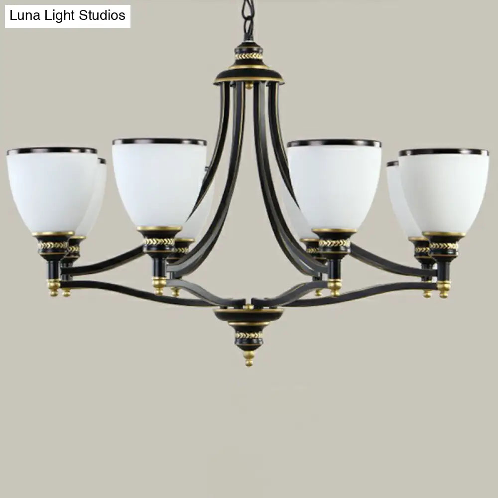 Traditional Opal Glass Black Chandelier Light For Living Room Ceiling