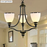 Traditional Opal Glass Black Chandelier Light For Living Room Ceiling