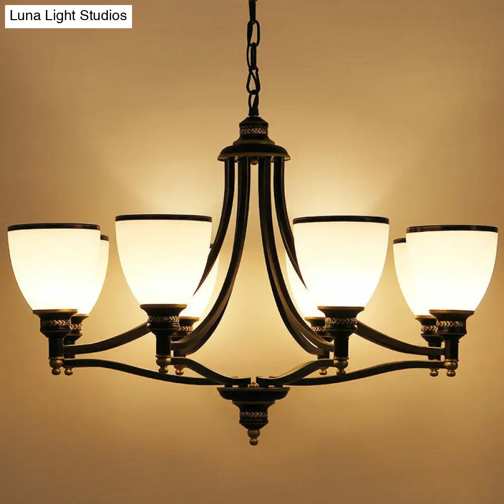 Traditional Opal Glass Black Chandelier Light For Living Room Ceiling