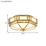 Traditional Opal Glass Bowl Ceiling Flush Mount With Gold Finish - Ideal For Bedroom Lighting