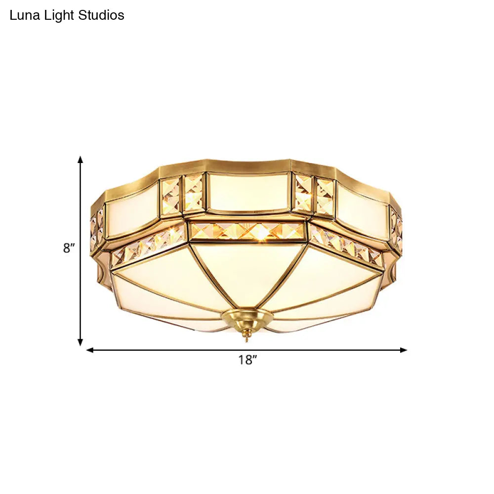 Traditional Opal Glass Bowl Ceiling Flush Mount With Gold Finish - Ideal For Bedroom Lighting