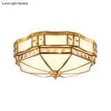 Traditional Opal Glass Bowl Ceiling Flush Mount With Gold Finish - Ideal For Bedroom Lighting