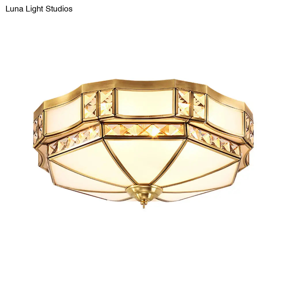 Traditional Opal Glass Bowl Ceiling Flush Mount With Gold Finish - Ideal For Bedroom Lighting