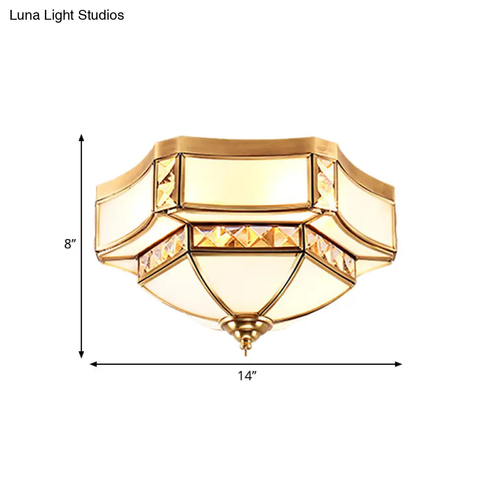 Traditional Opal Glass Bowl Ceiling Flush Mount With Gold Finish - Ideal For Bedroom Lighting
