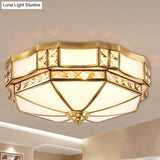 Traditional Opal Glass Bowl Ceiling Flush Mount With Gold Finish - Ideal For Bedroom Lighting