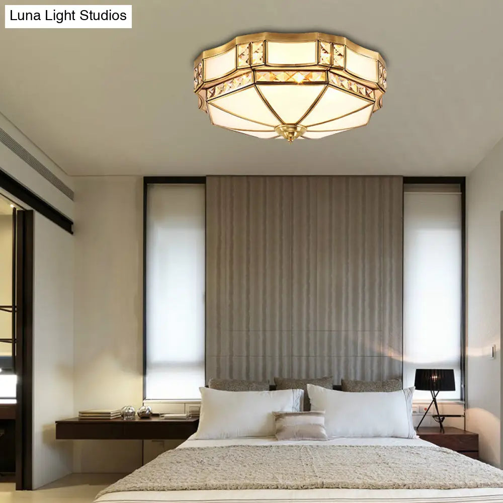Traditional Opal Glass Bowl Ceiling Flush Mount With Gold Finish - Ideal For Bedroom Lighting