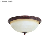 Traditional Opal Glass Bowl Flush Light Fixture - 2-Head Foyer Ceiling Mount (Brown)