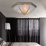Traditional Opal Glass Ceiling Mounted Flush Mount Light Fixture With 3 Bulbs In Brass