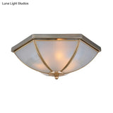 Traditional Opal Glass Ceiling Mounted Flush Mount Light Fixture With 3 Bulbs In Brass