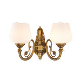 Traditional Opal Glass Flower Wall Lamp: Bronze Finish Mounted Light For Foyer 2 / Shape