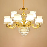 Traditional Opal Glass Gold Chandelier With Crystal Deco - Flower Restaurant Hanging Light Fixture