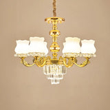 Traditional Opal Glass Gold Chandelier With Crystal Deco - Flower Restaurant Hanging Light Fixture 6