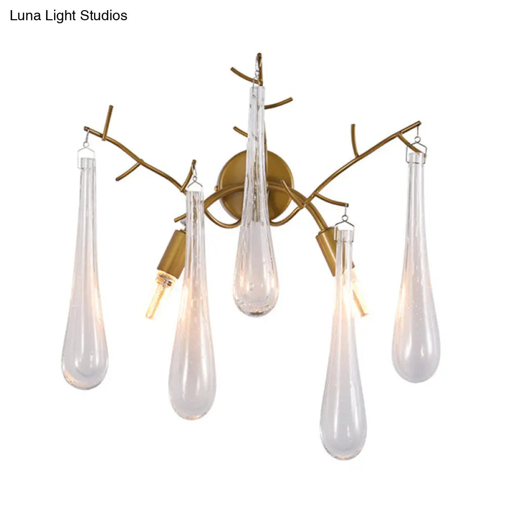 Traditional Raindrop 2-Head Wall Mount Lamp In Gold With Clear Glass - Sconce Light