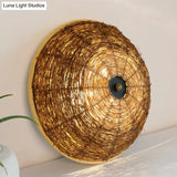 Traditional Rattan Wood Bowl Flush Ceiling Lamp - 3 Bulb Light Fixture 12.5’/16.5’ Wide