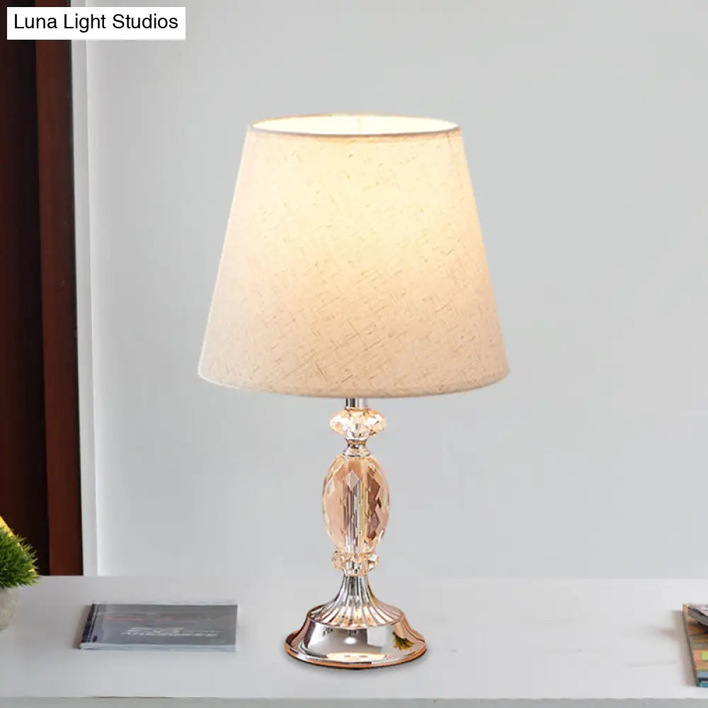 Traditional Red/Coffee/Flaxen Tapered Table Lamp With Fabric Shade And Beveled Crystal Blocks -
