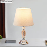 Traditional Red/Coffee/Flaxen Tapered Table Lamp With Fabric Shade And Beveled Crystal Blocks -
