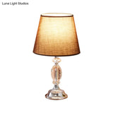 Traditional Red/Coffee/Flaxen Tapered Table Lamp With Fabric Shade And Beveled Crystal Blocks -